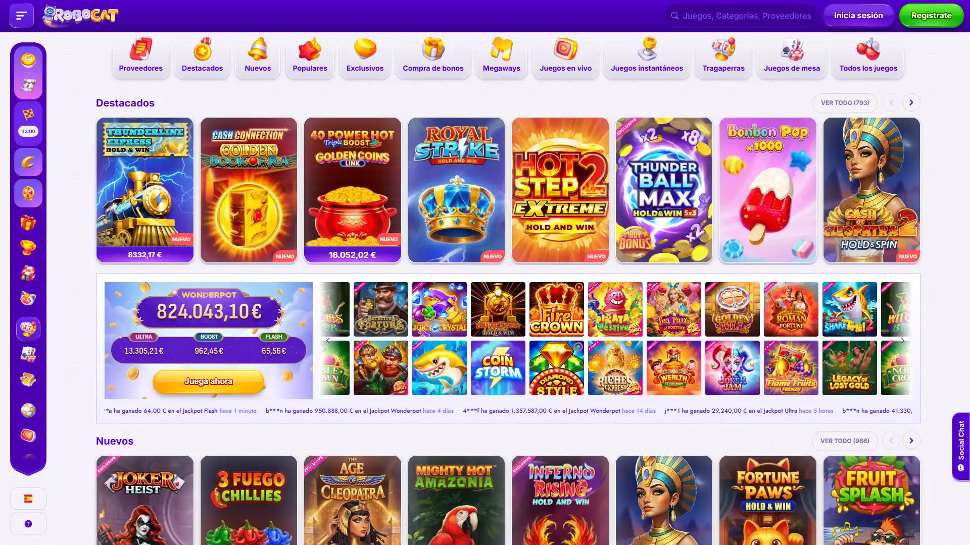 En Robocat hay disponibles juegos de casino de los mejores proveedores.