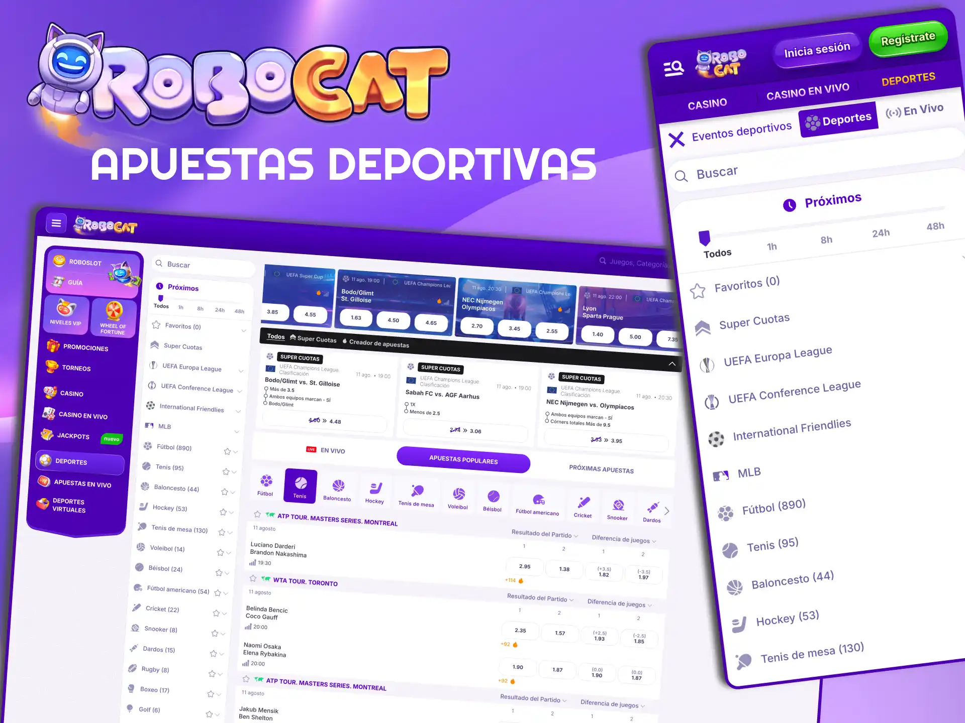 Robocat incluye tipos de apuestas deportivas con ciclismo y baloncesto populares.