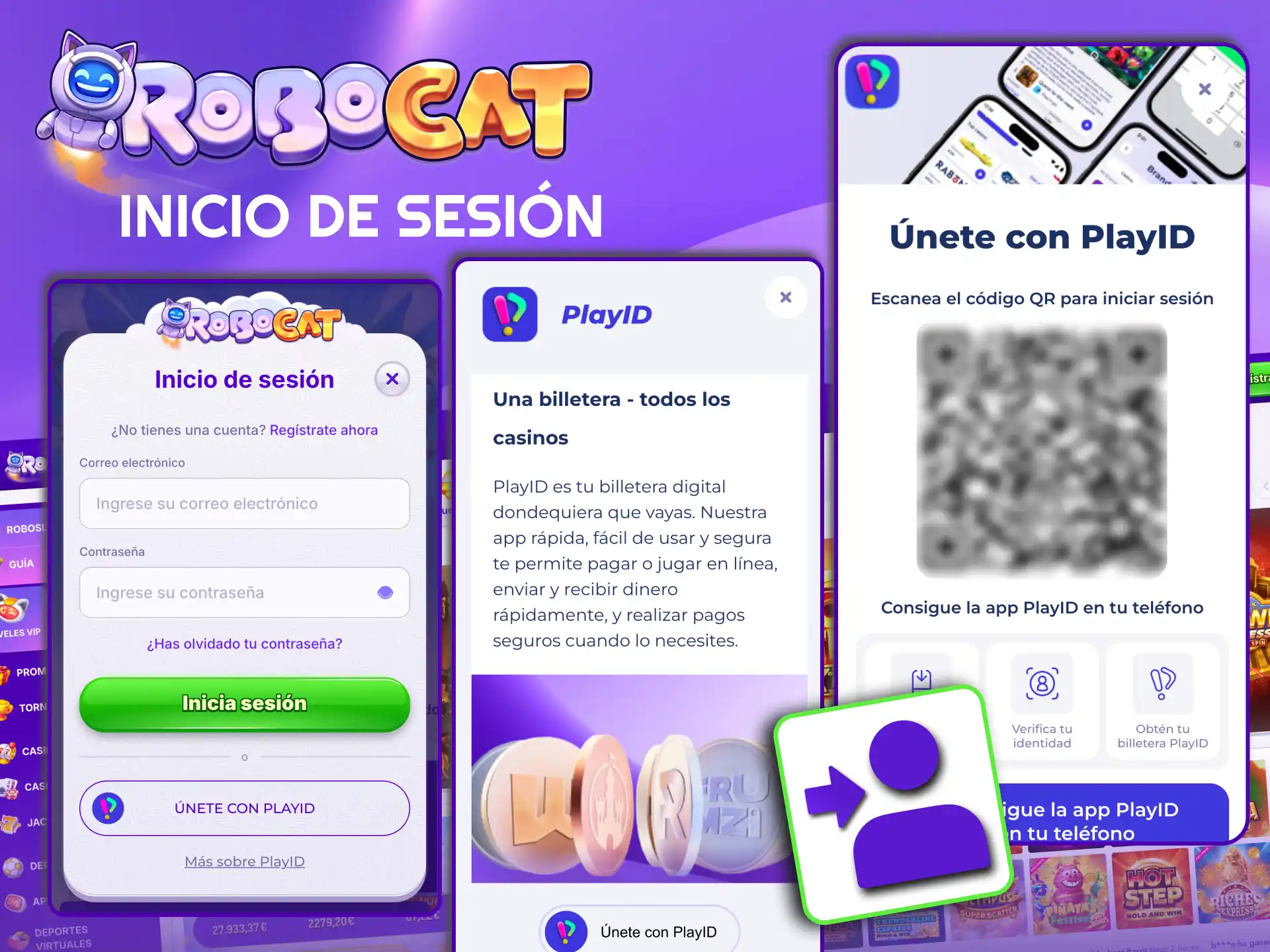 Robocat acceso permite iniciar sesión rápido con correo y contraseña.