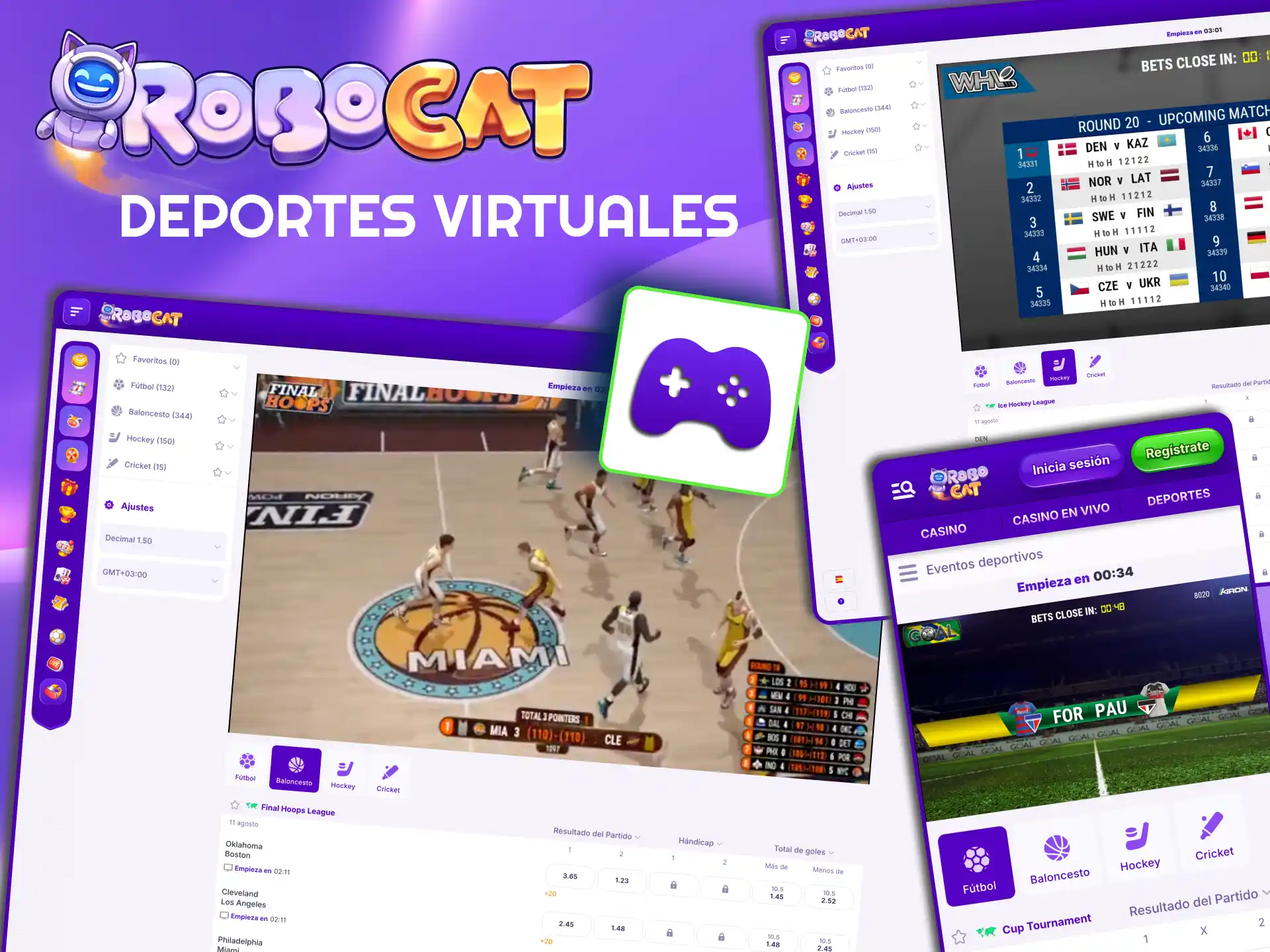 Robocat muestra apuestas de deportes virtuales con resultados aleatorios auditados.