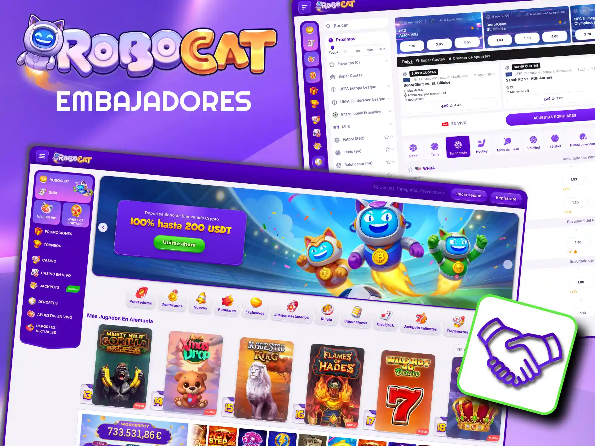 Embajadores de Marca y Socios de Robocat indican ausencia de acuerdos oficiales.