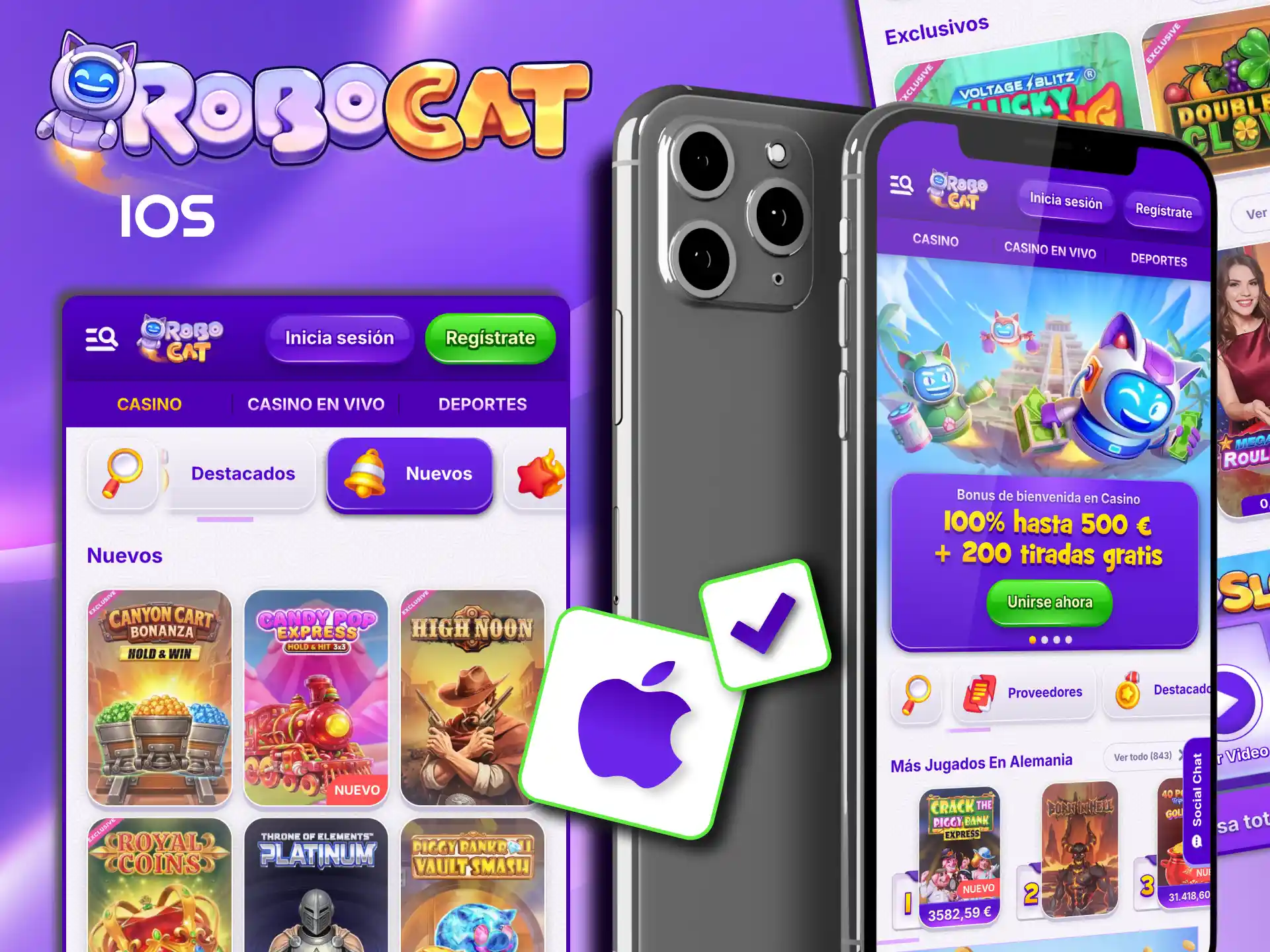 Robocat iOS usa versión web móvil desde Safari en iPhone o iPad.