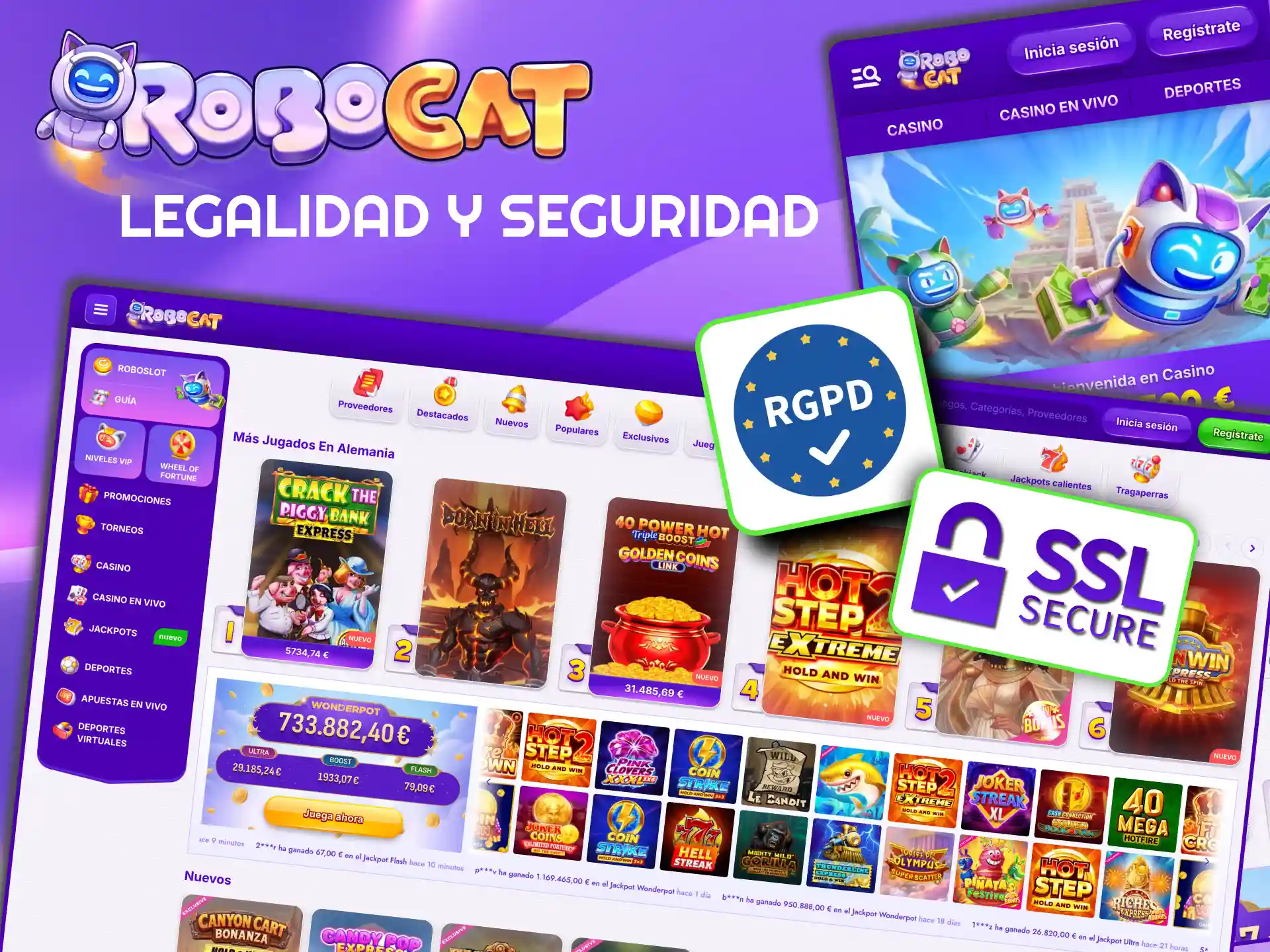 Robocat seguro opera con licencia y cifrado SSL de 128 bits.